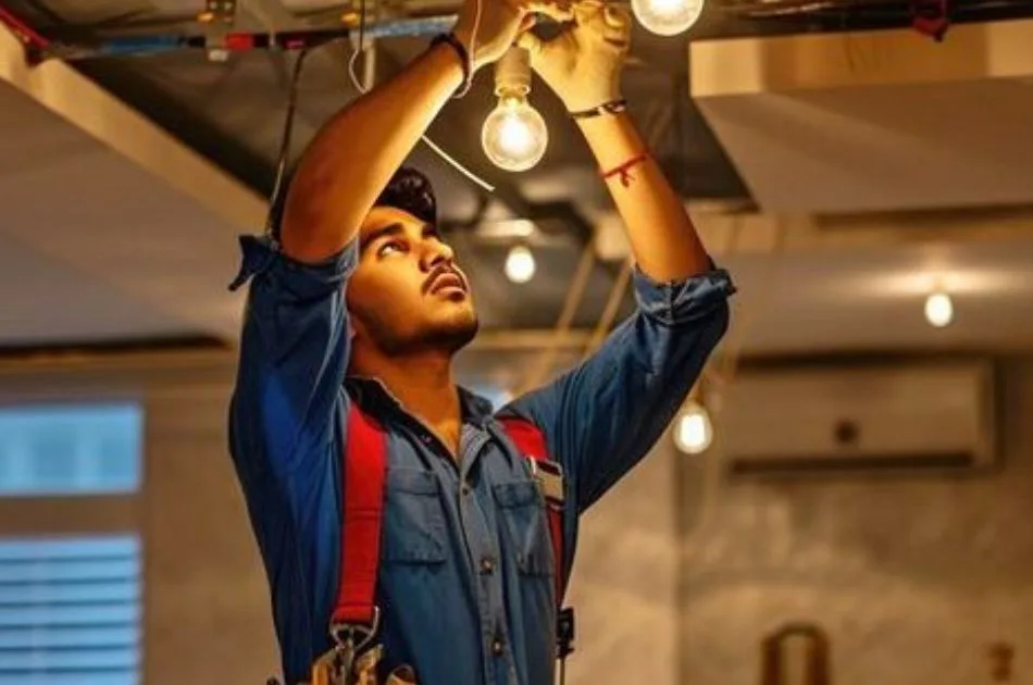 electrician in windsor repairing a home light